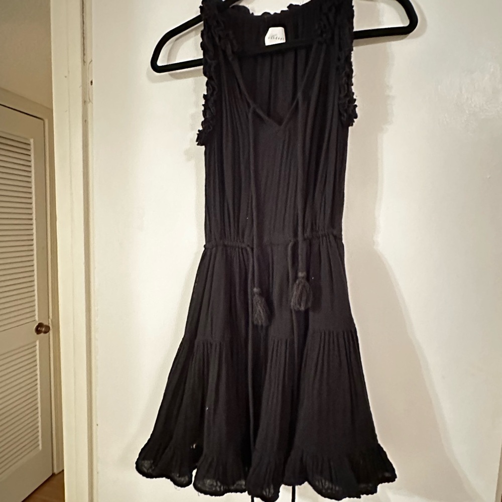 Sundays Black Ruffled Scoop Neck Mini Dress